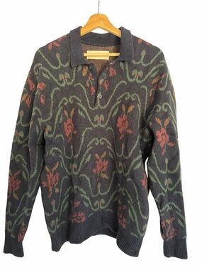 Abercrombie & Fitch Mens Small Soft A&F Floral Tapestry Knit Polo Sweater
